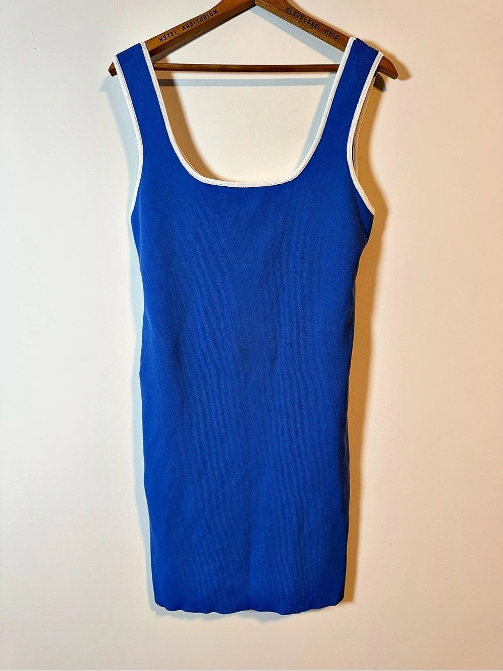 Anthropologie Women’s Dresses Blue Mini Dress White Trim Minimalist Chic Preppy